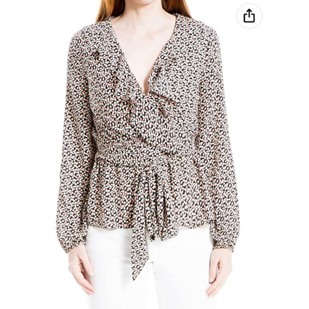 Max Studio Ruffle Front Faux Wrap Top - Picture 10 of 11